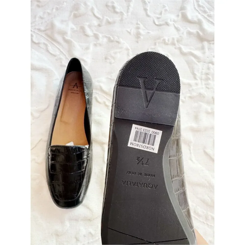 Aquatalia Judie Luxe Croc Embossed Flat Size 7.5 New